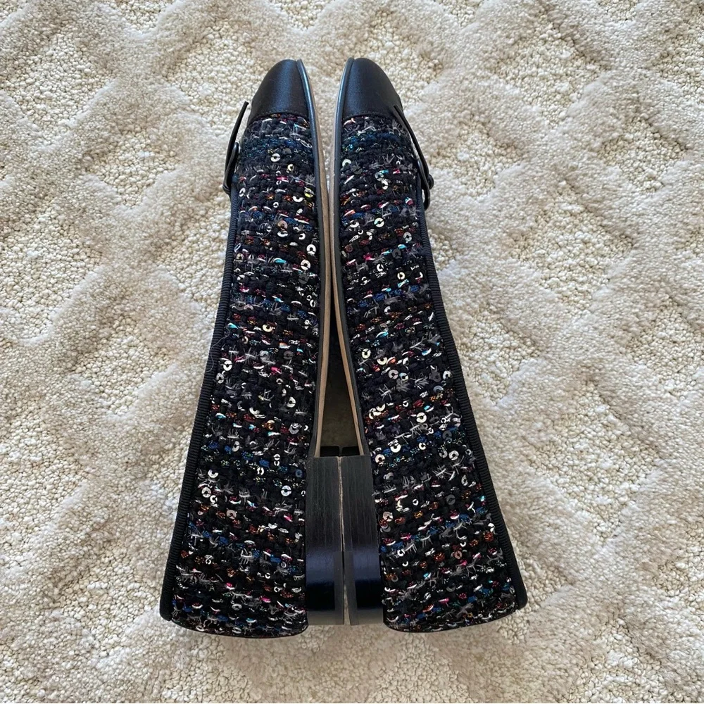 CHANEL 🖤 Boucle with Sequin Flats EU 39c - Picture 9 of 16